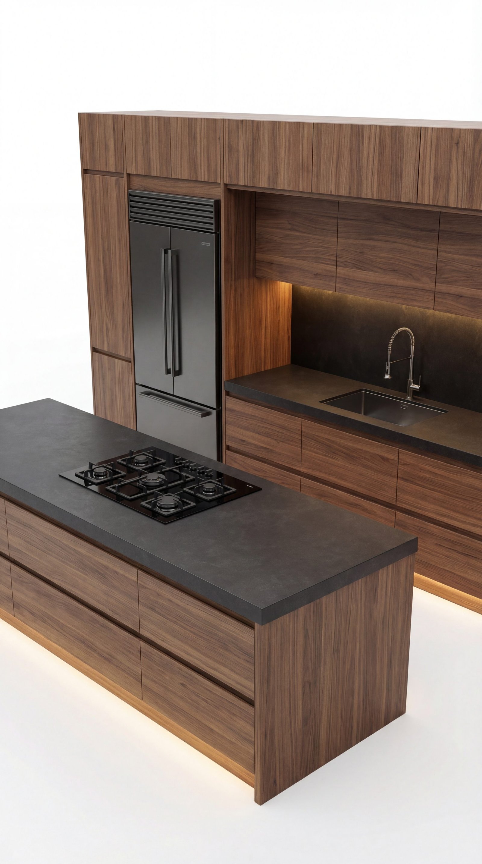 Минималистична кухня — гланц фасади и скрити дръжки